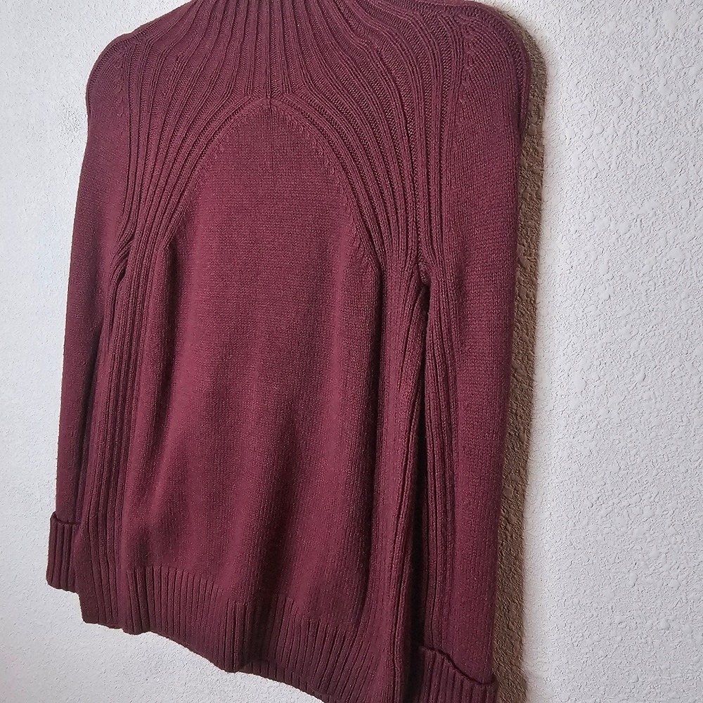 Talbots Petite Burgundy Mock Neck Ribbed Yoke Pullover Sweater Wine Size P - Picture 8 of 9